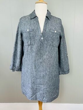 Soft Surroundings 100% Linen Tunic Dress Cover Up Gray Blue XL